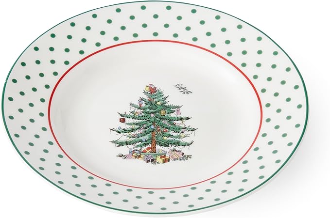 Spode Christmas Tree 6" Polka Dot Tidbit Plates (Set of 4) - Round Appetizer Plates with Festive Polka Dot Border - Dishwasher, Microwave & Freezer Safe Porcelain for Holiday Entertaining