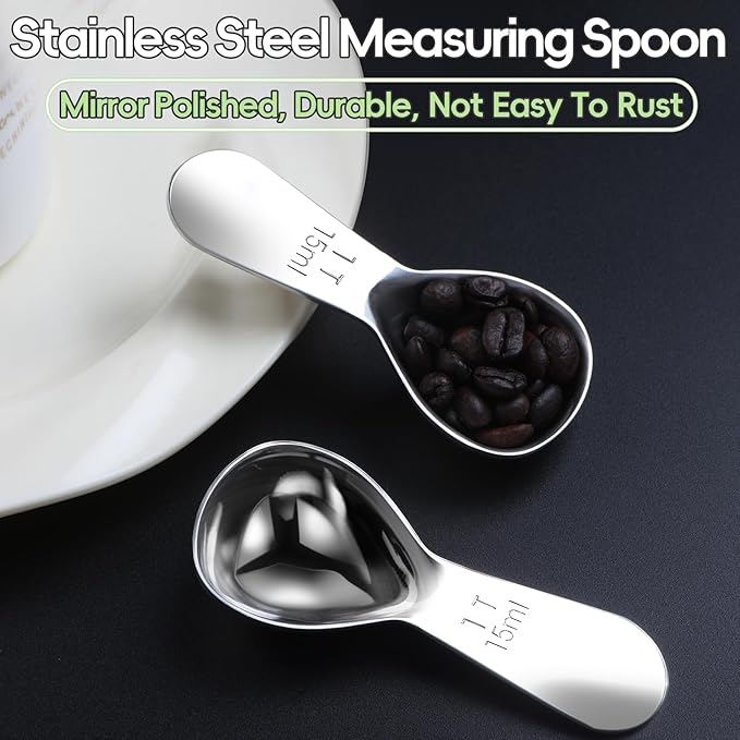 Coffee Scoop 2 tablespoon Measuring Spoons(30ml 2pcs), Ergonomics Design Coffee Scooper 2 tbsp Metal Stainless Steel Manufacture，coffee scoop for ground coffee Protein Powder Sugar Cereal,Etc.