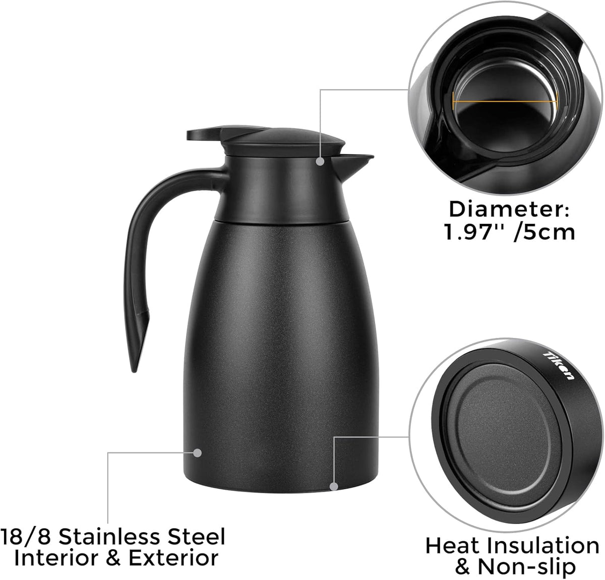 Tiken 51 Oz Thermal Coffee Carafe, Stainless Steel Insulated Vacuum Coffee Carafes For Keeping Hot, 1.5 Liter Beverage Dispenser (Starry Black)