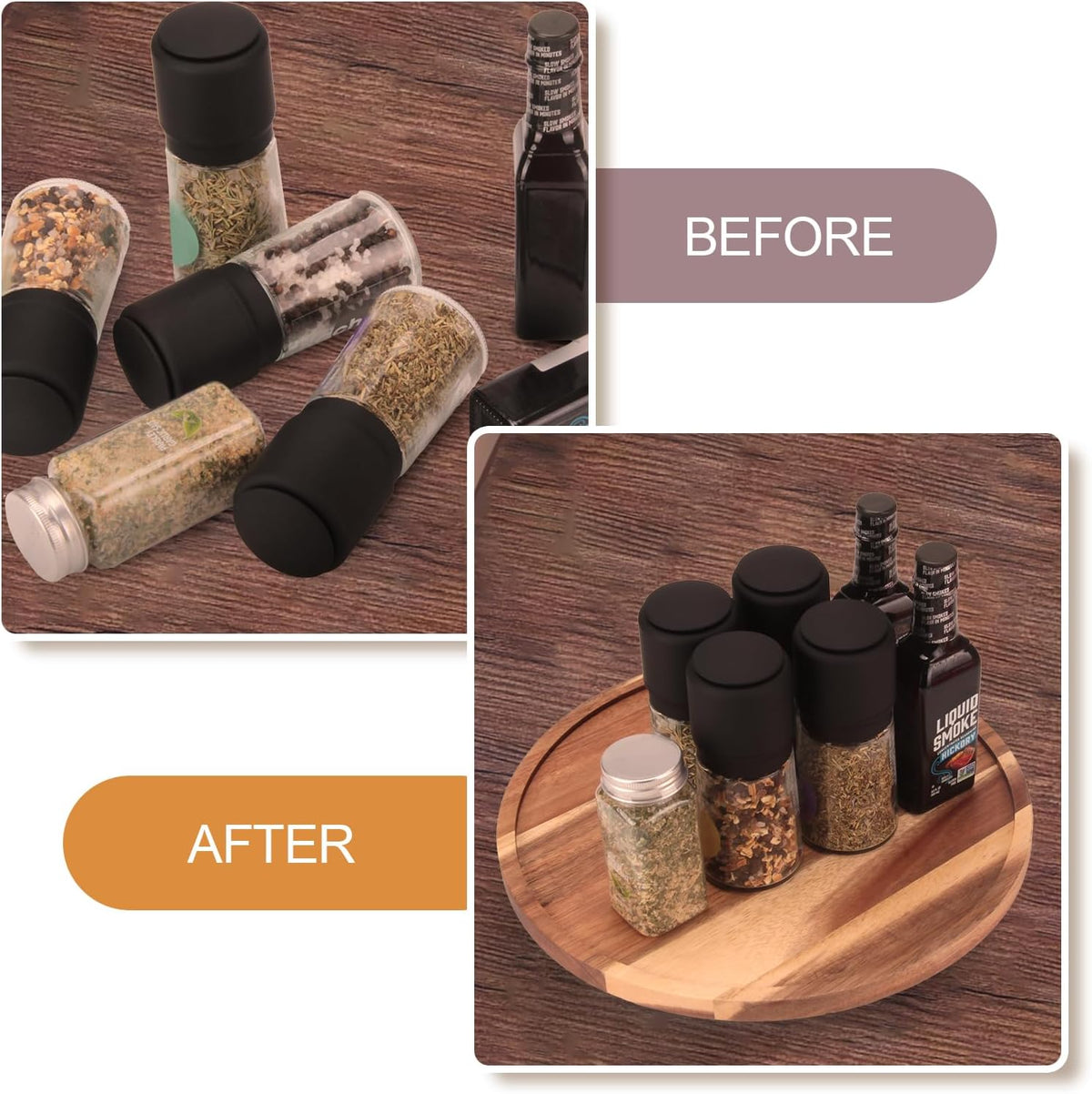 10 inch Wooden Lazy Susan Turntable, Acacia Wood Spinning Organizer for Dining Table, Cabinet, Fridge, countertop, Pantry