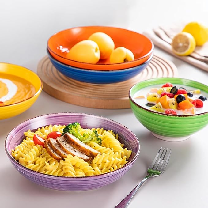 vancasso Bonita Dinnerware Sets, 24 Pieces Multicolor Stoneware Dinner Set for 6, Handpainted Spirals Pattern Ceramic Plates and Bowls Sets Kitchen Plate Set