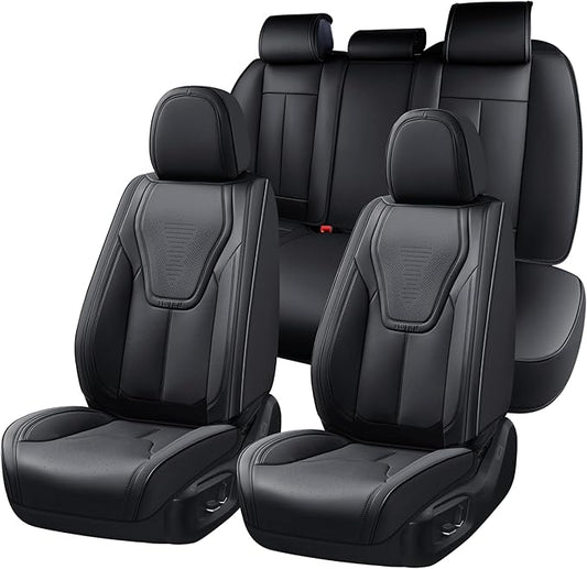 FLORICH Seat Covers, Black Car Seat Cover Full Set, Luxury Faux Nappa Leather Automotive Seat Protectors, Car Seat Cushions Universal Fit for Most Sedans SUVs Trucks - Black