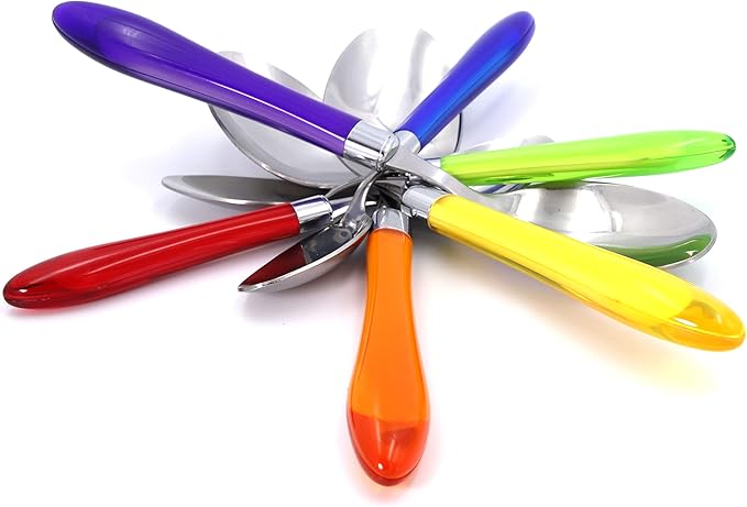 The Original Brink House Rainbow Mix & Match Stainless Steel Cutlery Set with Translucent Handles / 16 pieces with Metal Stand/Lifestyle utensils set for home, first apartment, dorm, outdoor events