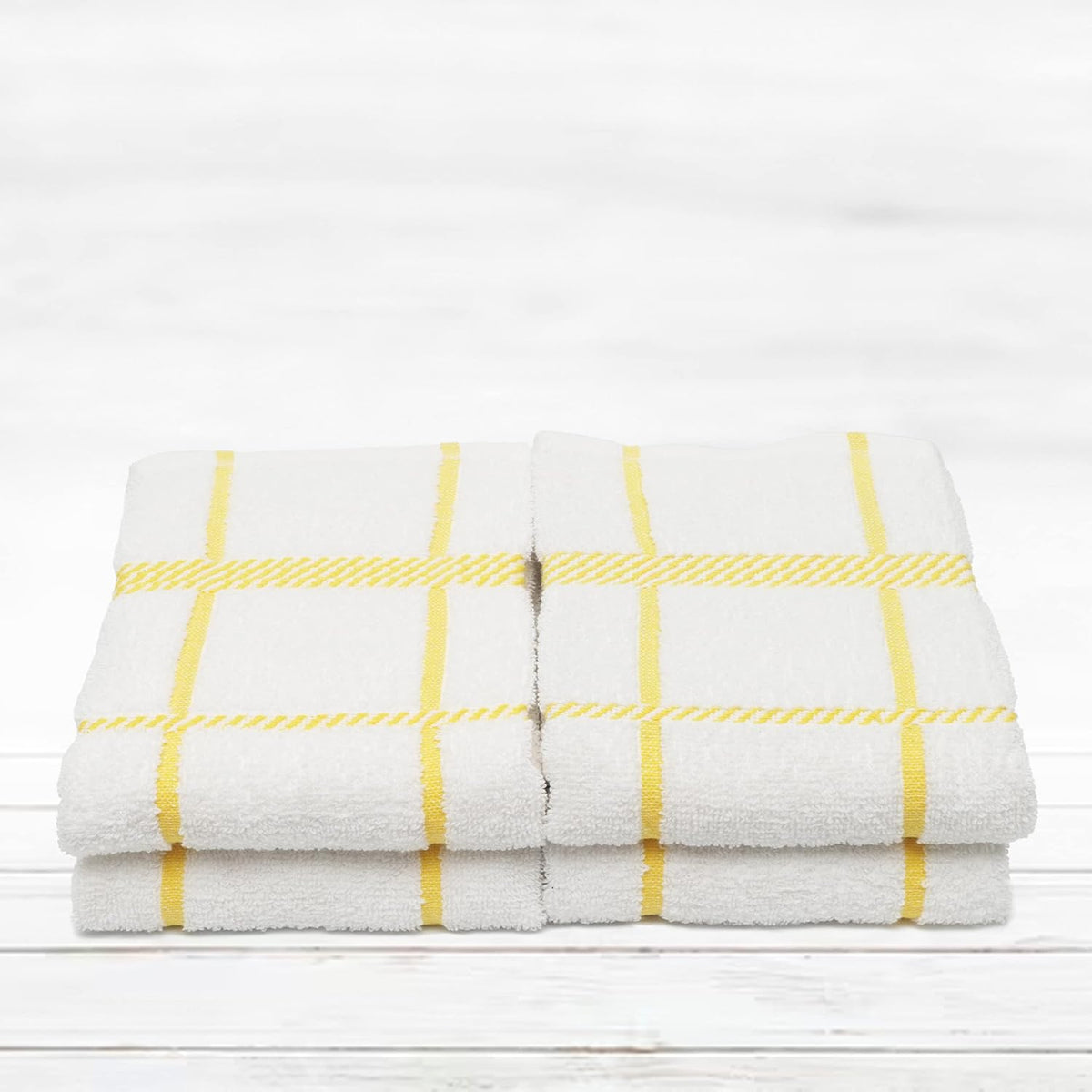 100% Cotton Terry Dish Towels, 4 Pack Checks, 16 x26 Inches, Super Soft and Absorbent Kitchen Towels, Perfect for Kitchen Cleaning and Dish Washing | Yellow