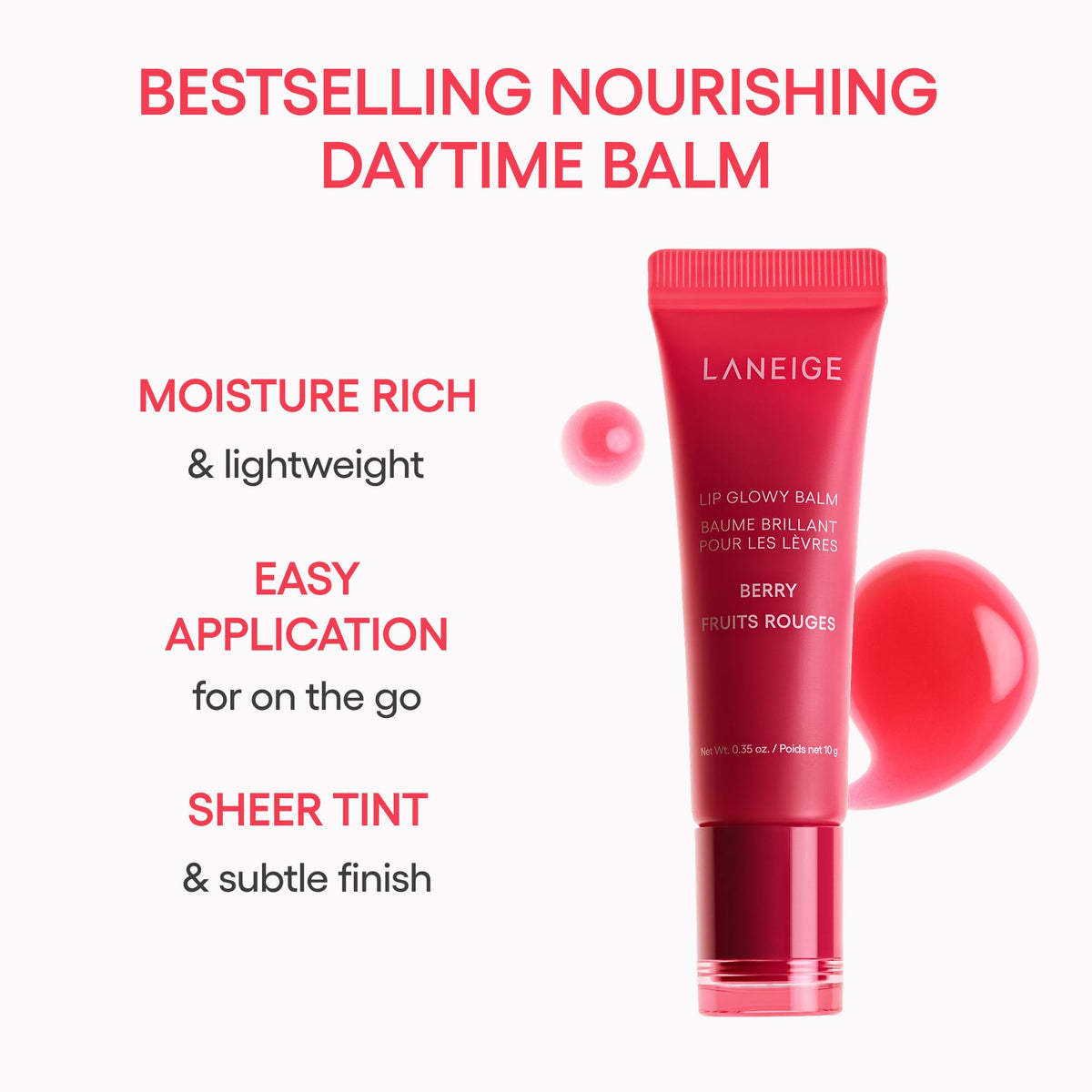 LANEIGE Lip Glowy Balm: Sheer Tinted Lip Treatment Balm Tube with Shea & Murumuru Butters for Hydrating, Moisturizing, Glossy, Non-Sticky Shine, Berry | Korean Skin Care, Sweet Candy