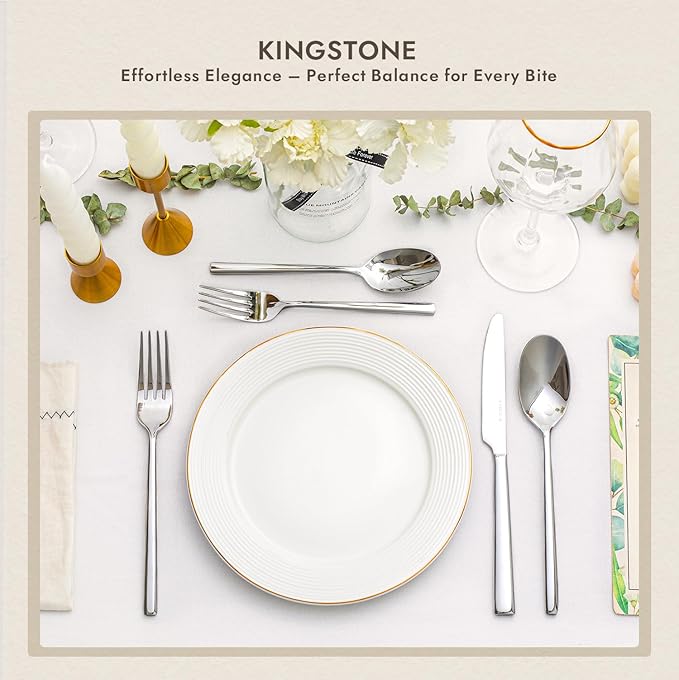 KINGSTONE Dinner Spoon Set, 4-Piece Tablespoons Silverware Spoons, Premium Food Grade Stainless Steel Spoons, Mirror Finish & Dishwasher Safe, Use for Kitchen, Home, Wedding, Party