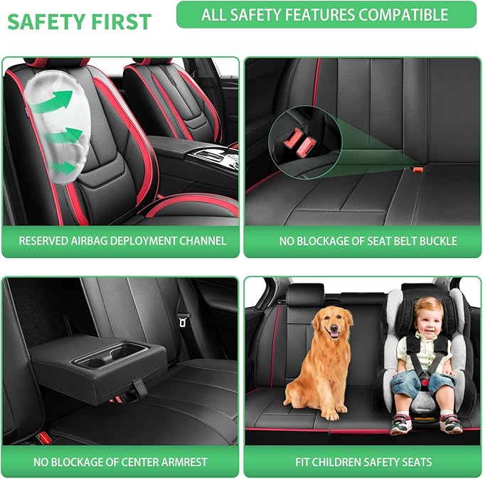 Fit Passport Car Seat Covers for Honda Passport 2019-2025 2026 -Upgraded Premium Waterproof & Breathable Leather,Airbag Compatible,All-Weather Seat Cushion Protector,Full Set,Black-Red