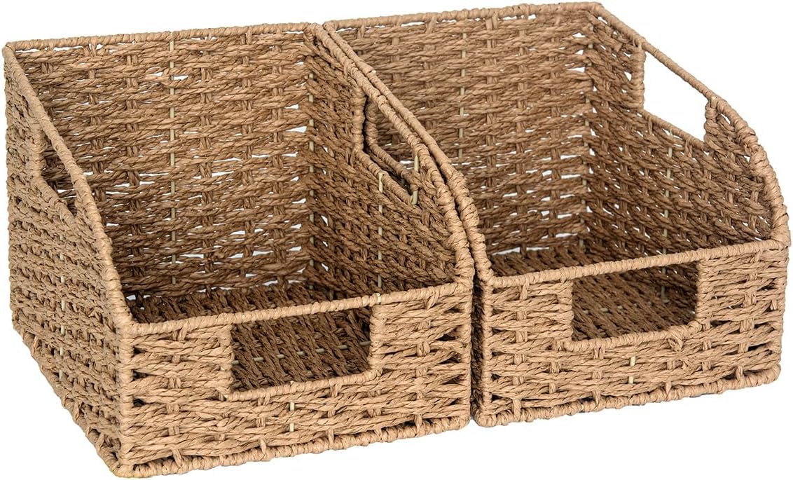 StorageWorks Wicker Baskets for Organizing, Pantry Organizers and Storage, Round Paper Rope Storage Basket for Pantry Shelves, Orange, 2 Pack