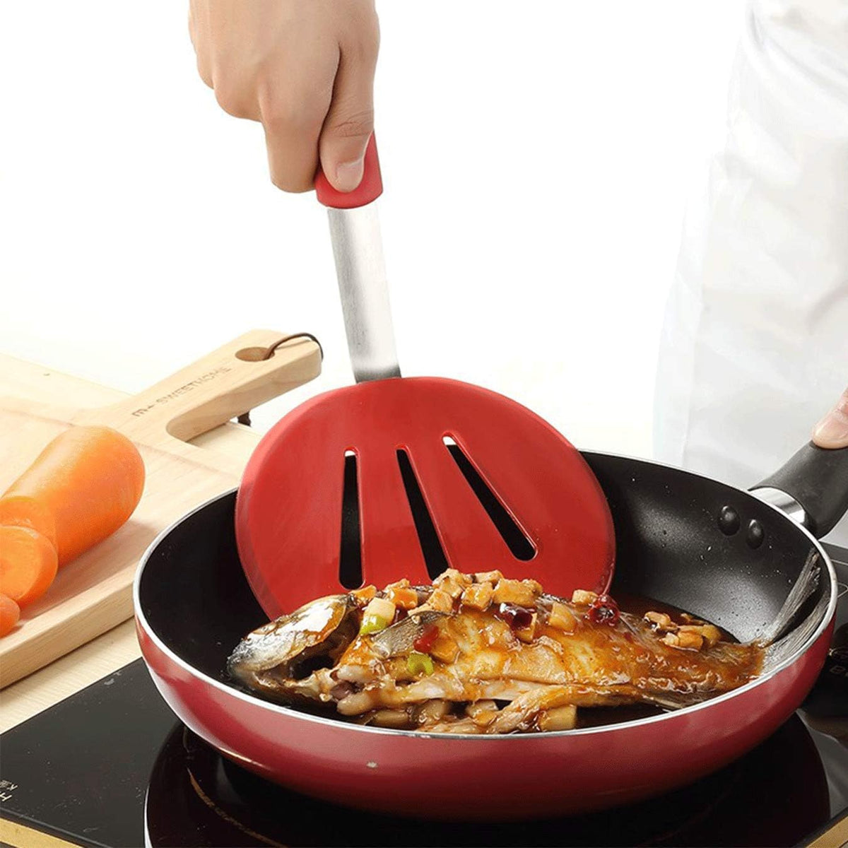 Silicone Turner, Perfect Pancake Flipper and Egg Turner, Heat Resistant Rubber Spatula Wide for Large Food