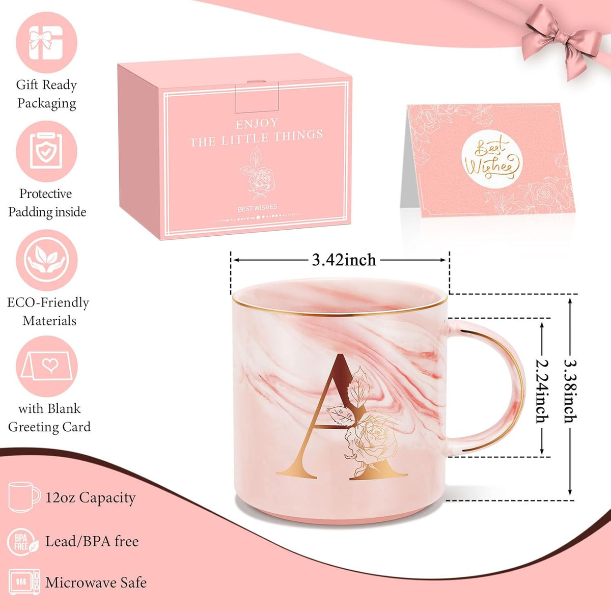 Personalized Gifts for Women Coffee Mug, Initial Customized Gift Monogrammed A-Z Coffee Mug 12 OZ, Christmas Anniversary Birthday Gifts for Women Mom Grandma Friend Sister Wife (A)