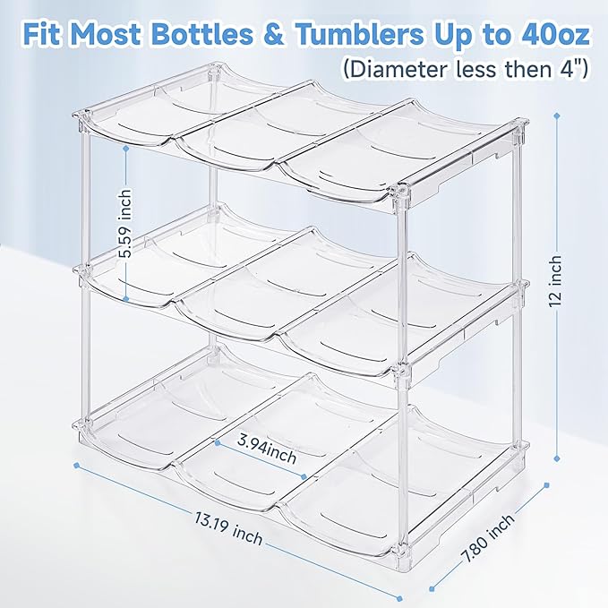 Stackable Water Bottle Organizer for Stanley 40 oz Tumbler, Water Bottle Holder for Cabinet, Pantry Kitchen Organizers and Storage for Stanley Cup Accessories, Tumbler Organizer and Wine Rack, 3Pack
