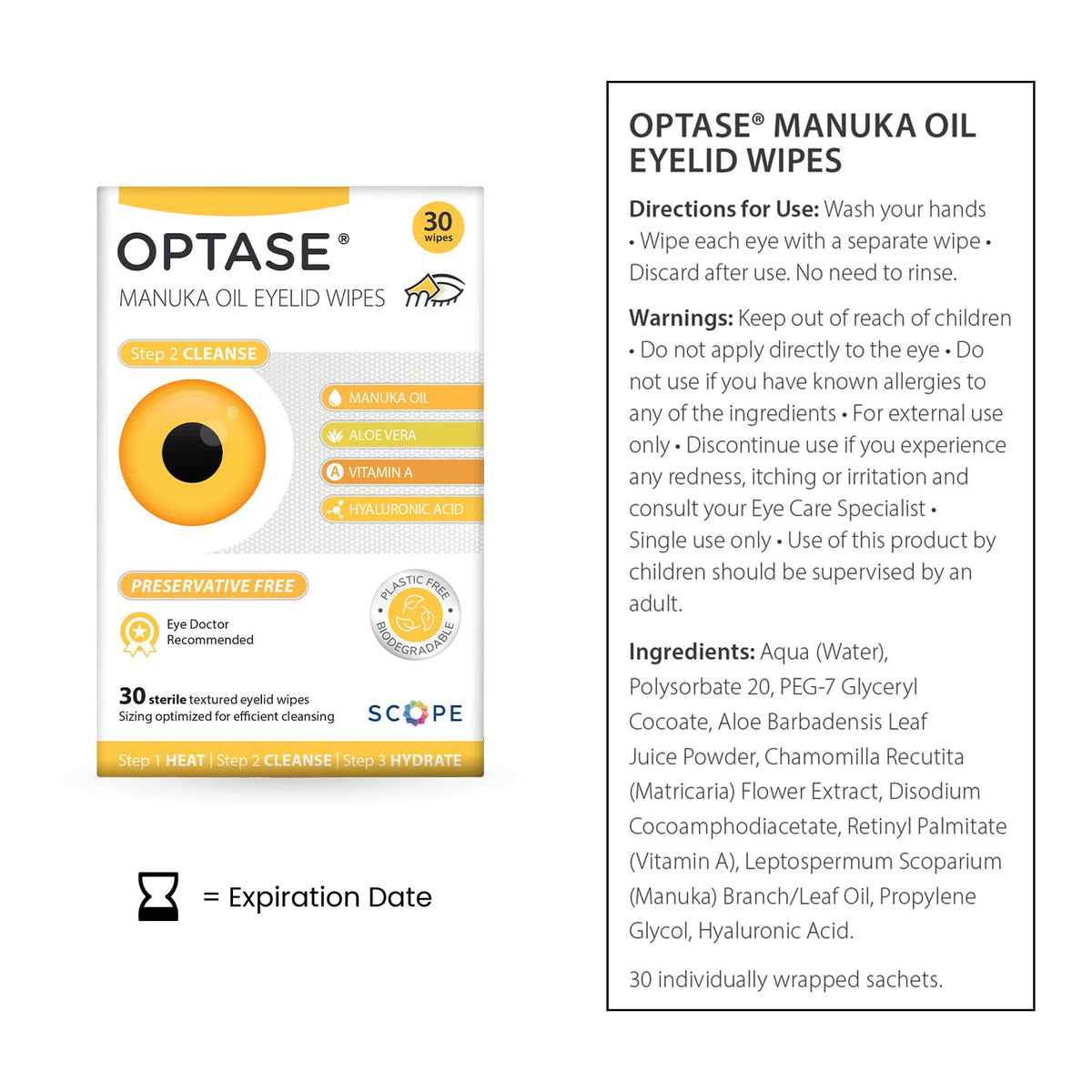 OPTASE Manuka Oil Eyelid Wipes, 30 Count – Eyelid Cleansing Wipes with Natural Manuka Oil – Preservative-Free Formula for Daily Hygiene and Eye Lid Comfort - Doctor Recommended Eye Lid Cleaning
