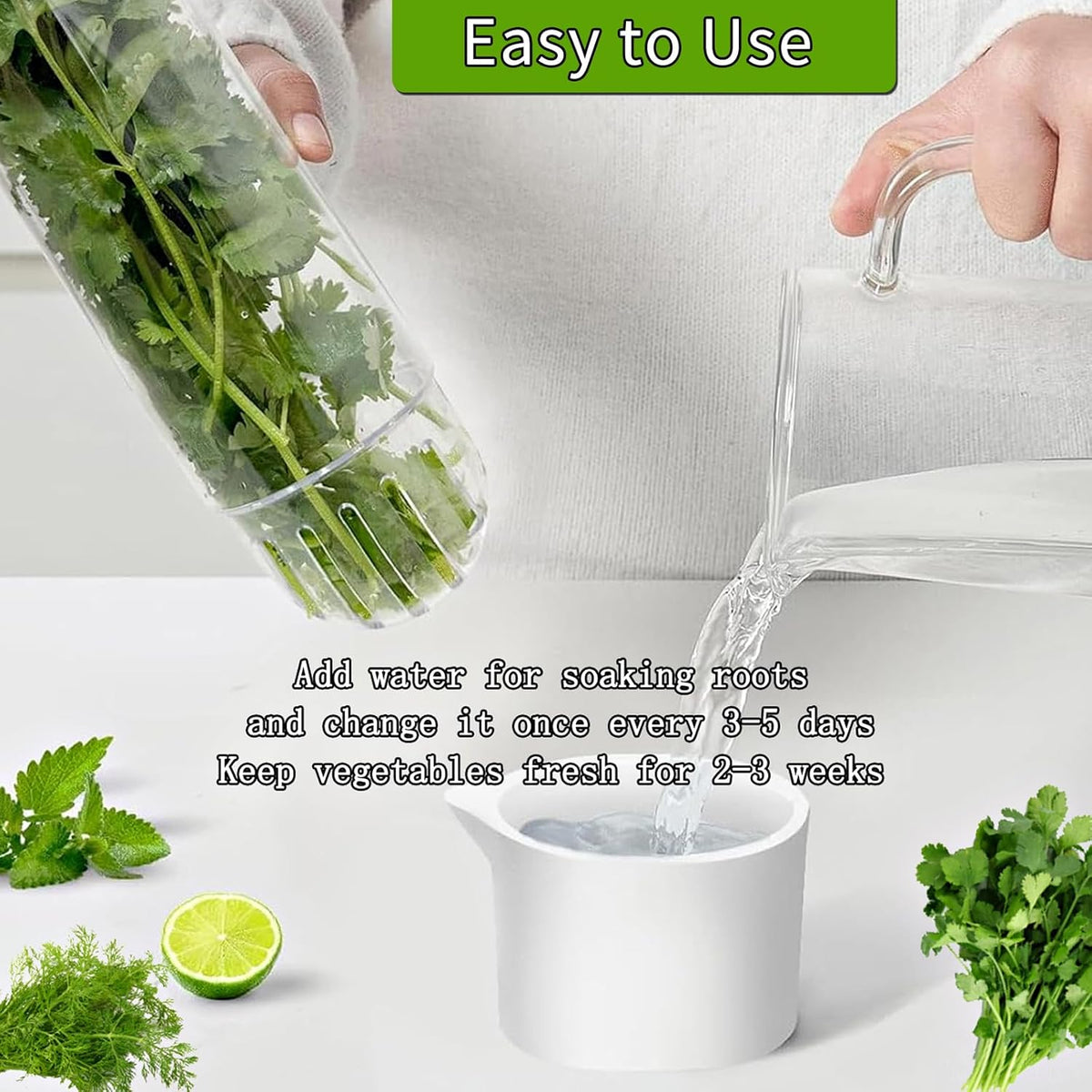 Herb Saver for Refrigerator, Herb Saver Pod Cilantro Containers for Refrigerator, Fresh Herb Keeper for Cilantro, Parsley, Asparagus, Mint, Keeps Greens Vegetables for 2-3 Weeks (Herb Keeper 1Pack)
