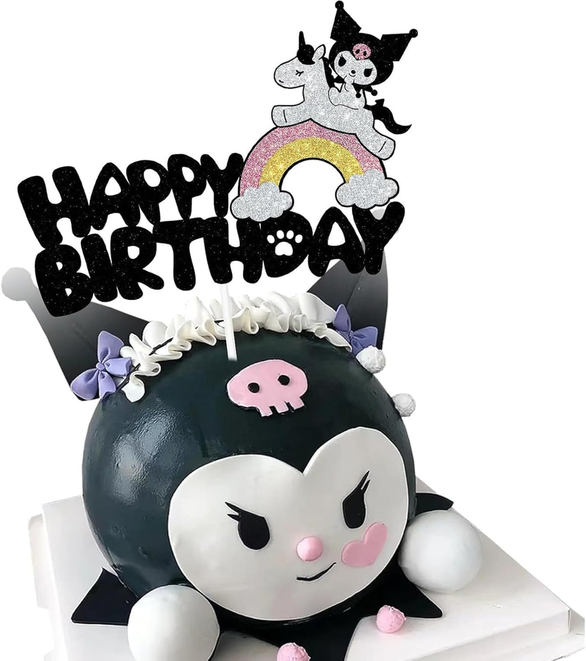Cute Cake Decorations, Cake Topper, Cartoon Birthday Party Decorations (Black)