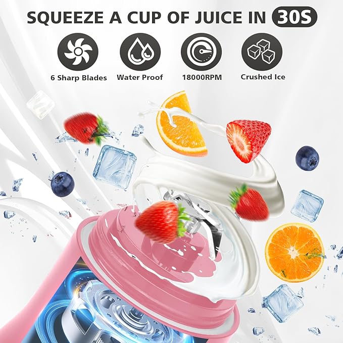 Portable Blender for Shakes and Smoothies- Personal Juicer 20 OZ Electric Protein Shaker Bottle with Insulated Sleeve, USB-C Rechargeable,Travel Lid-Small Blender Cup for Kitchen, Office, Gym,Travel