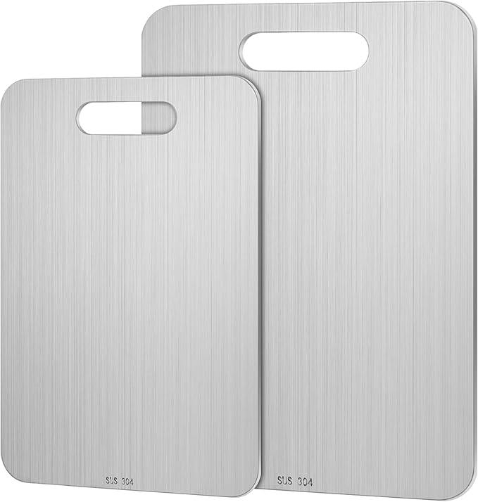 2 Pcs Stainless Steel Cutting Board for Kitchen 304 Steel Chopping Dishwasher Safe Metal Cutting Board Set for Kitchen Meat Fruit Vegetable (11.8''x7.9'',9.5''x6'')