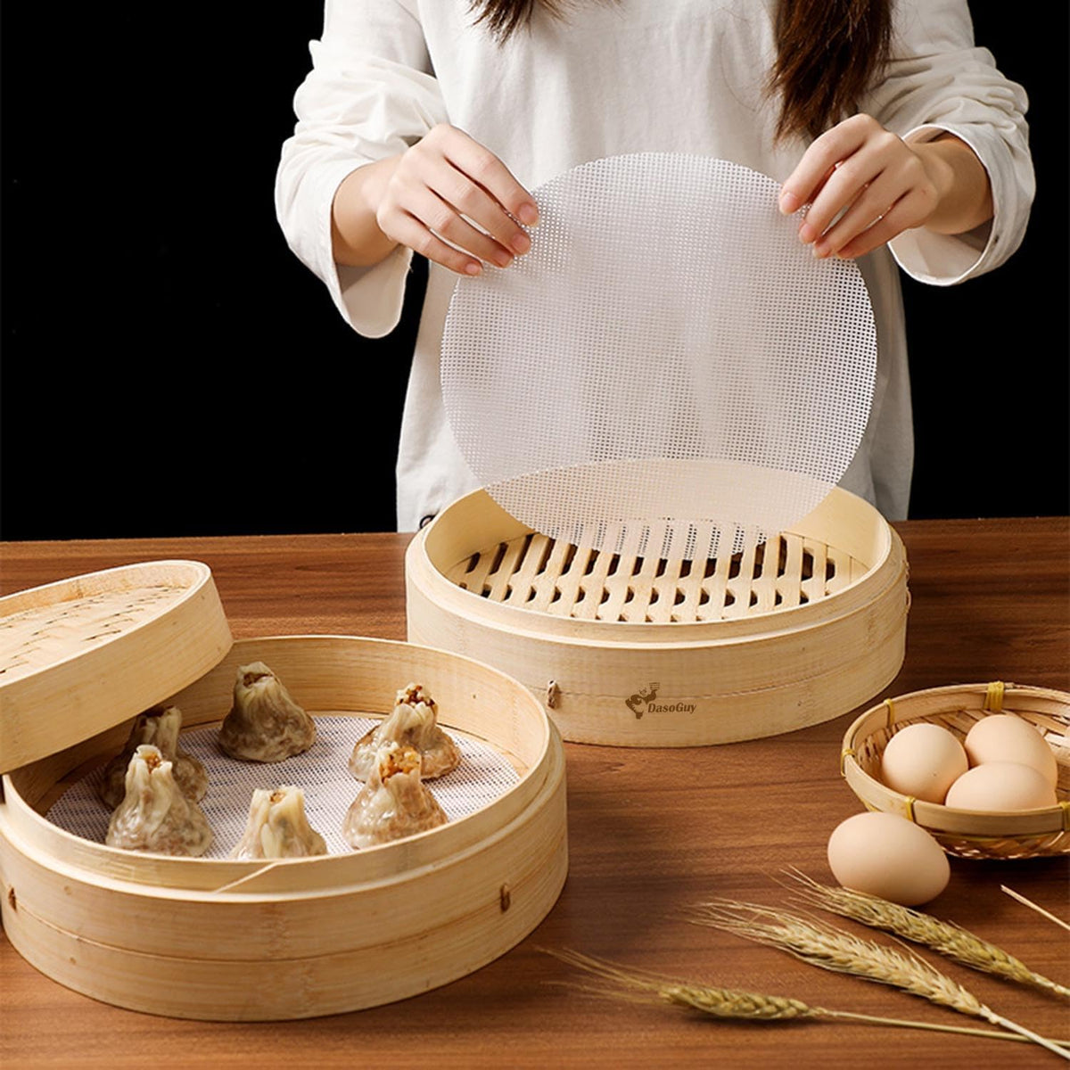 Bamboo Steamer Silicone Liners 12-Inch 6Pcs, BPA Free, Reusable & Non Stick for Food Steamer, Air Fryer, Steaming Dumpling Dim Sum Vegetable, Round Mesh Parchment Baking Sheet Paper