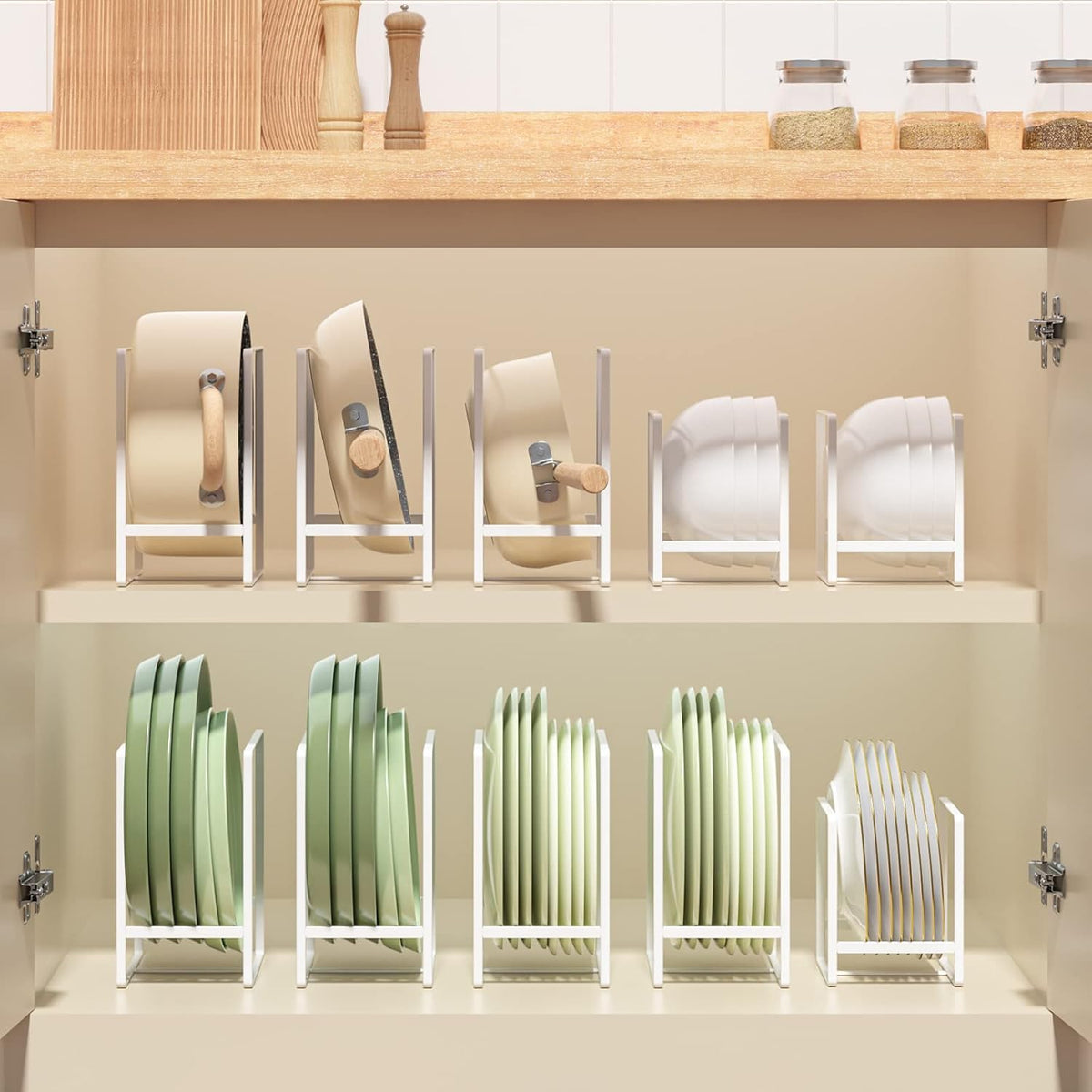 2 Large 1 Small Plate Organizers Holders Upright Cabinet Dish Drying Racks Metal Plate Dish Organizers Racks Stands for Countertop and Cupboard White