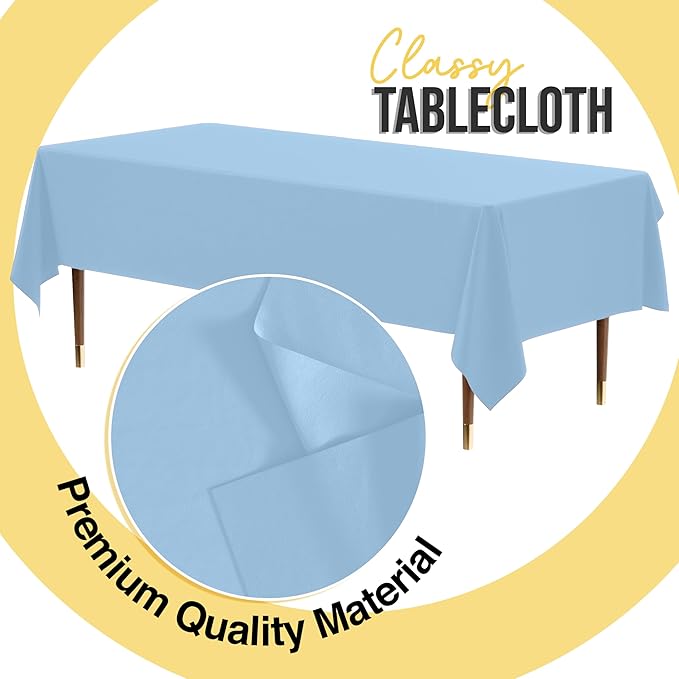 Party Solids 66% Thicker Premium Plastic Table Cloth Rectangle Table Cover 0.5 Mil 12 Pack Light Blue Table Cloth 54 Inch x 108 Inch Disposable Tablecloth Won't Tear Easily Like Cheap Thin Brands