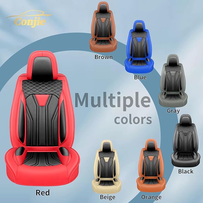 Fit Leaf Car Seat Covers Compatible with Nissan Leaf 2012-2025 2026 - Full Set Premium Leather， Waterproof Breathable， All-Weather Seat Cushion Protecto&Airbag Compatible （Red & Black