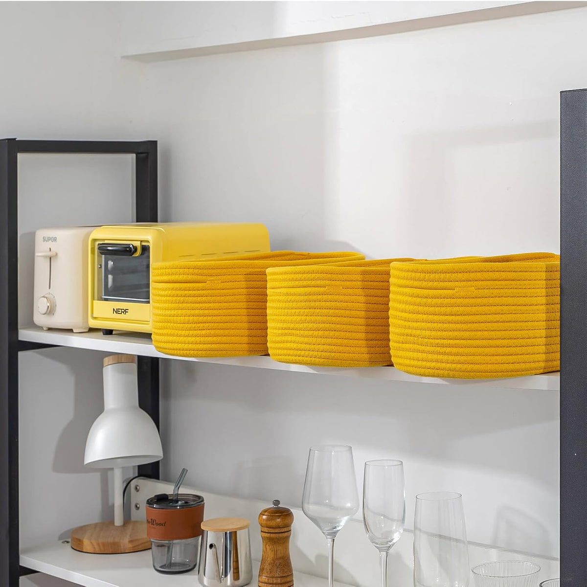 CubesLand Cube Shelf Closet Storage Baskets Bins Set 2,Woven Basket for Organizing/Storage,Long-lasting &Skin-friendly Toy Storage Basket Bin,Stylish Room Decor Basket,Yellow Cotton Rope Basket