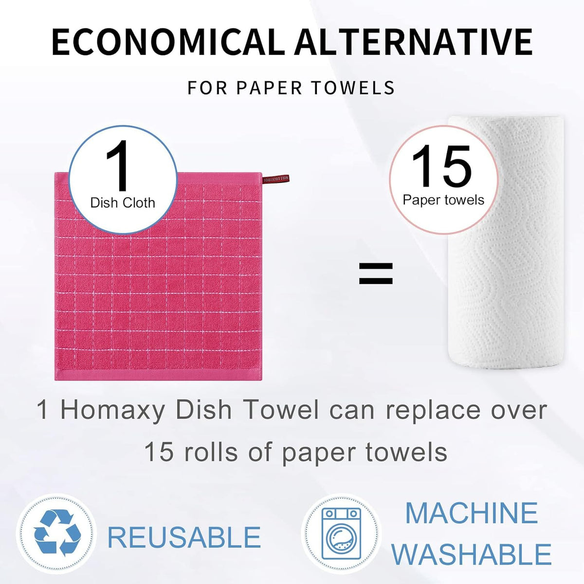 Homaxy 100% Cotton Terry Kitchen Dish Cloths, Ultra Soft and Absorbent Dish Towels for Kitchen, Suitable for Drying and Washing Dishes, 12 Pack, 12 x 12 Inches, Rose Red