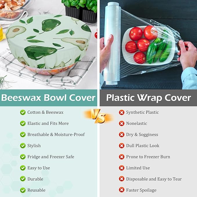 5-Size Reusable Beeswax Bowl Covers for Bread Proofing, Cotton Cloth Flexible Beeswax Wraps for Food Storage(Colored Fruit)