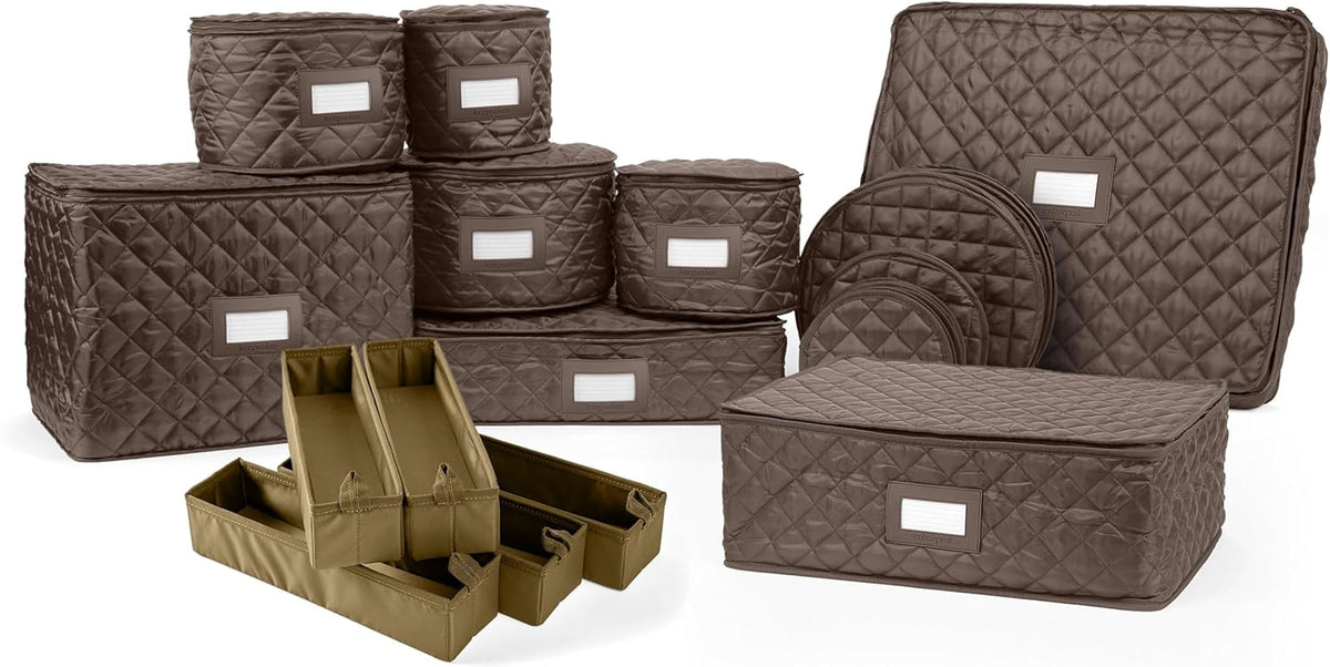 Covermates Keepsakes - Dish Storage Set - Padded Protection - ID Window - Stain Resistant - Machine Washable - China Storage, Bronze