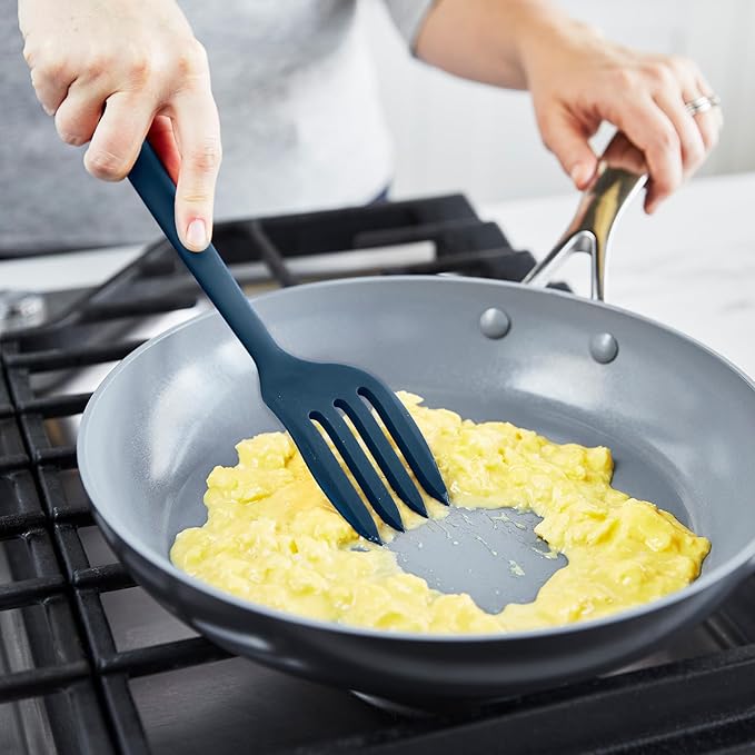 GreenPan Silicone Ultimate Fork, Mixing Stirring Serving, Cooking Kitchen Utensil, Flexible Rubber Nonstick Cookware, Rigid Steel Core, Heat-Resistant, Anti-Slip Handle, BPA-Free Dishwasher Safe, Blue