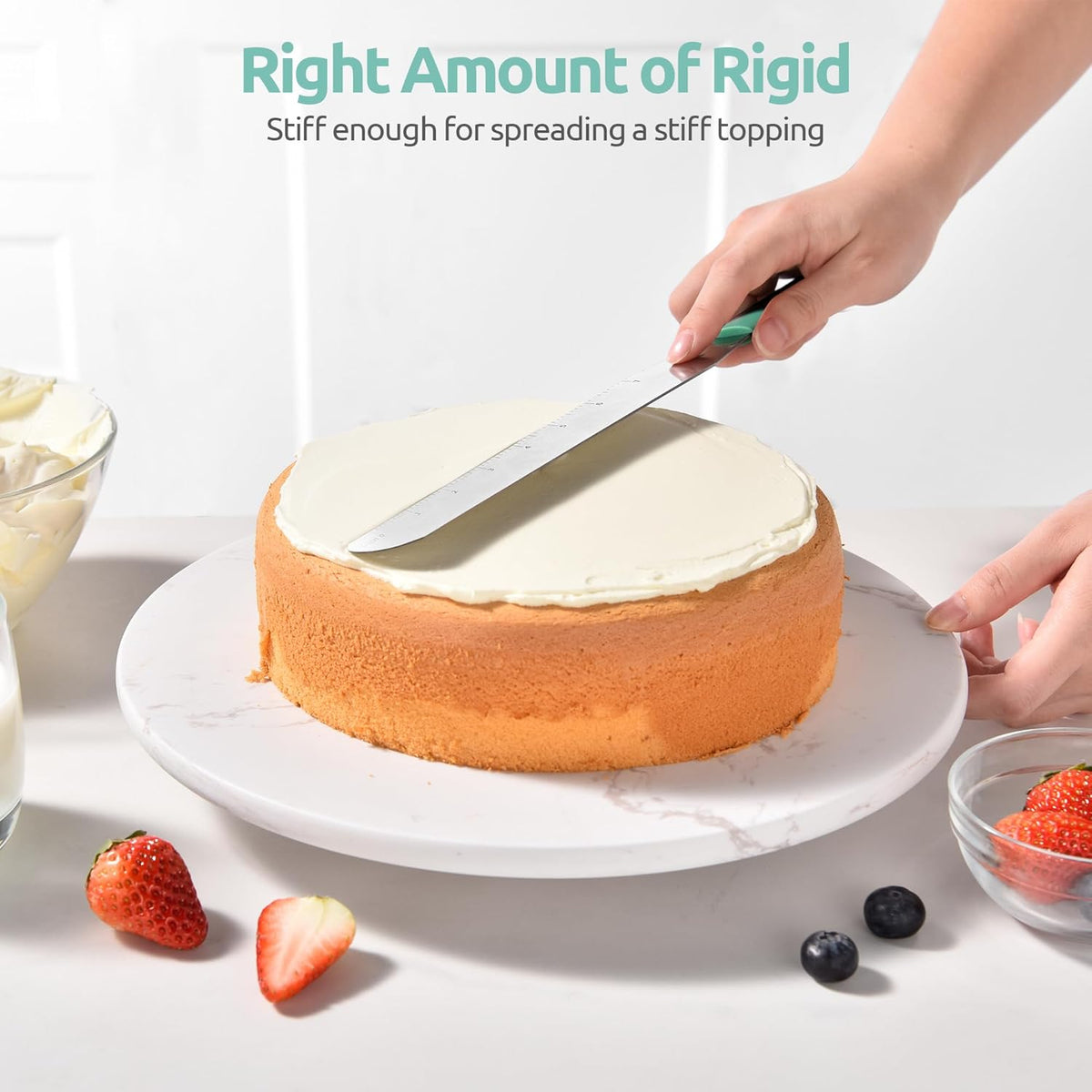 U-Taste Cake Icing Spatulas Set: Straight Decorating Frosting Knife with 6", 8", 10" Thinner Stainless Steel Blade, Flexible Smoothing Spreading Tools with Comfortable PP Handle for Cream (Aqua Sky)