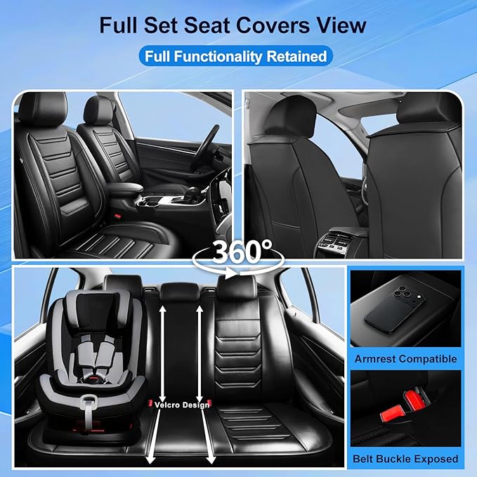 Fit CRV Car Seat Covers (Front Pair) for Select Honda CR-V 2011-2026 - Premium Full Coverage Leather, Airbag Compatible, Waterproof & All Weather Seat Cushion Protector, Black