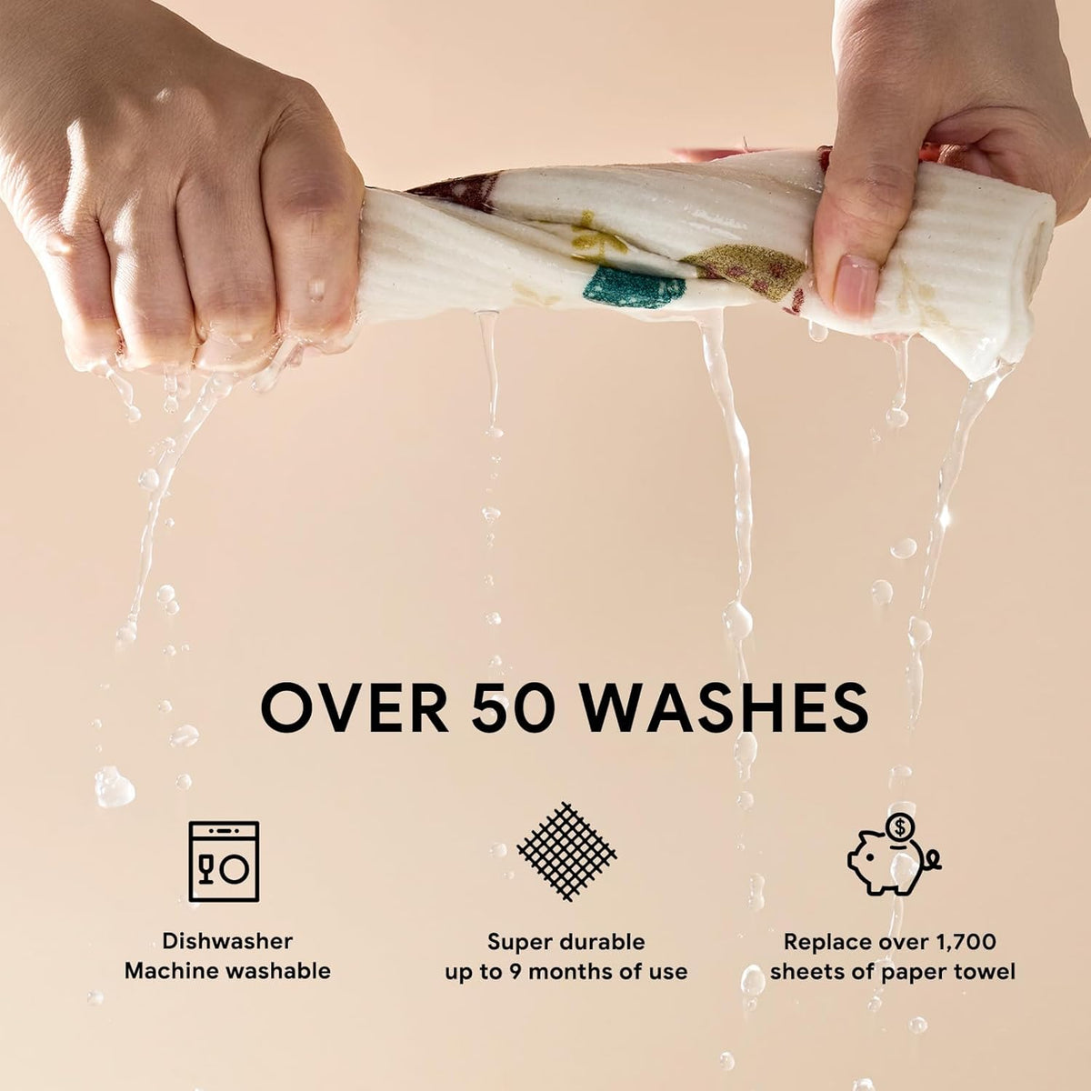RECYCO Swedish Dishcloths for Kitchen | 4 Pack Oversized Washable Dish Rags | Large Cellulose Reusable Cleaning Paper Towels | Absorbent Counter Dish Cloth Sponge XL Kitchen Wipes, 12" L x 10" W