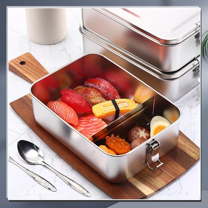Umigy 4 Pcs Stainless Steel Food Containers 2400ml Metal Bento Lunch Box Stainless Steel Food Storage Containers, Lockable Clips to Leak Proof, Reusable Dishwasher Snack Boxes for Work