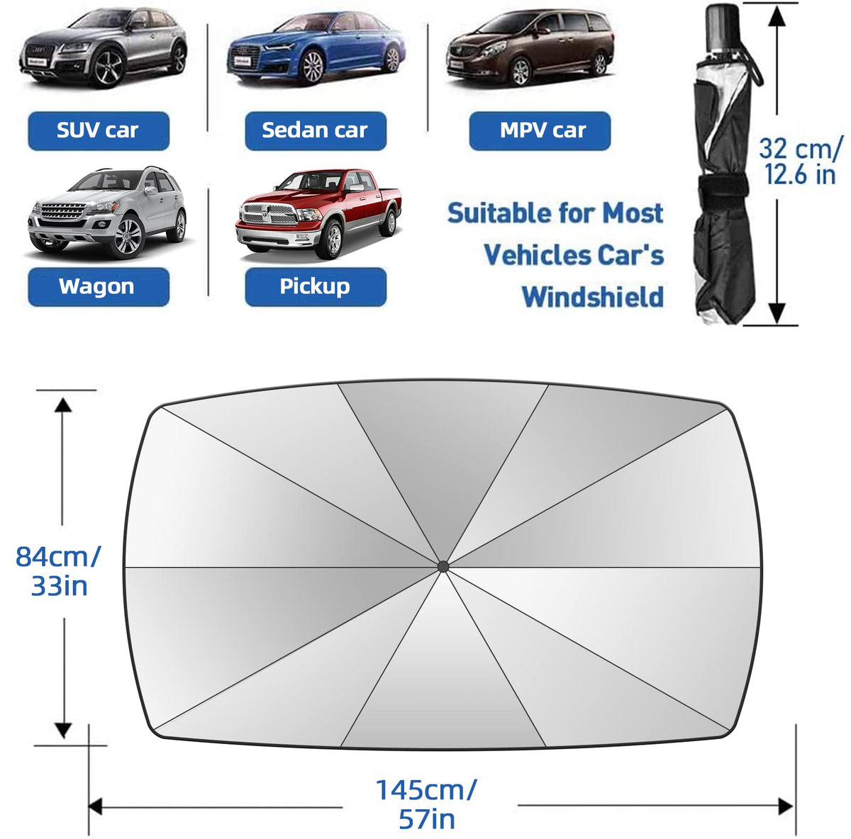 2026 Windshield Sun Shade Umbrella, Foldable Car Sunshade, 99% UV Block