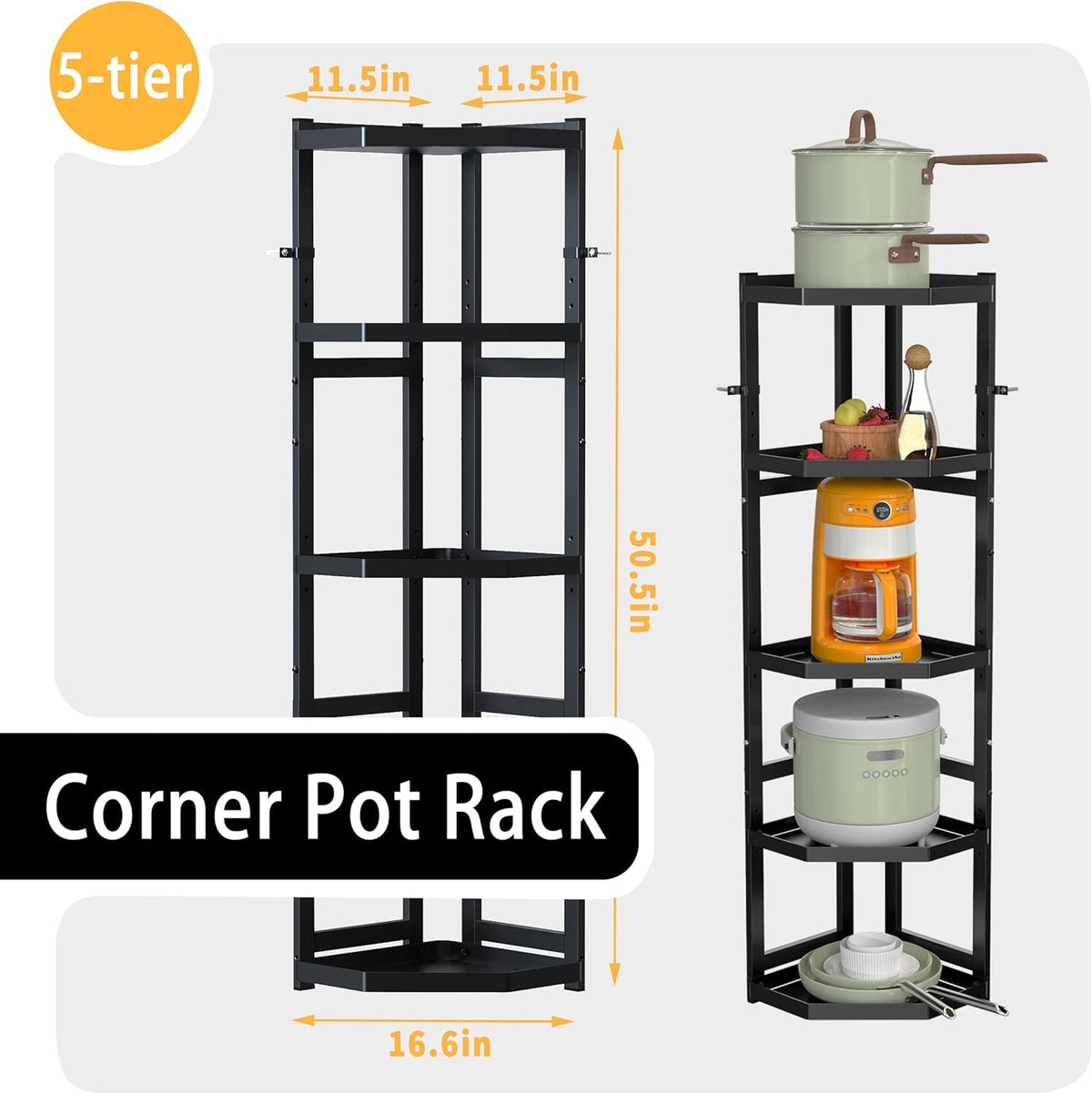 5-Tier Multifunctional Adjustable Pan & Pot Rack for Kitchen, Pan Organizer, Pot Lid Organizer (Big Corner 5-tier)