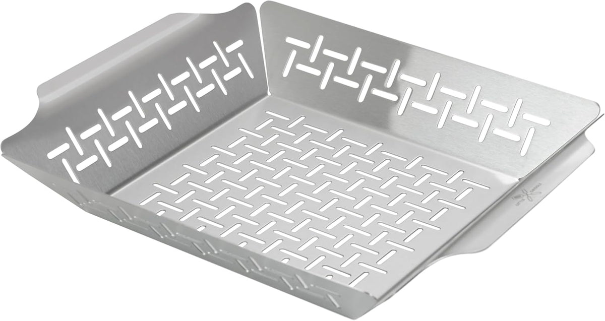 LITTLE GRIDDLE GT-525 Grill Pan and Grill Basket Set, High Sidewalls with Built-in Handles, Stainless Steel & Vented Design - Silver