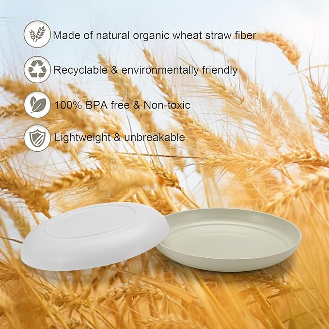 12 Pcs Unbreakable Deep Dessert Plates Set, 8 inch Reusable Plastic Wheat Straw Plates, Microwave and Dishwasher Safe Plate for Kitchen, Lightweight Plate for Dessert, BPA Free, 4 Colors