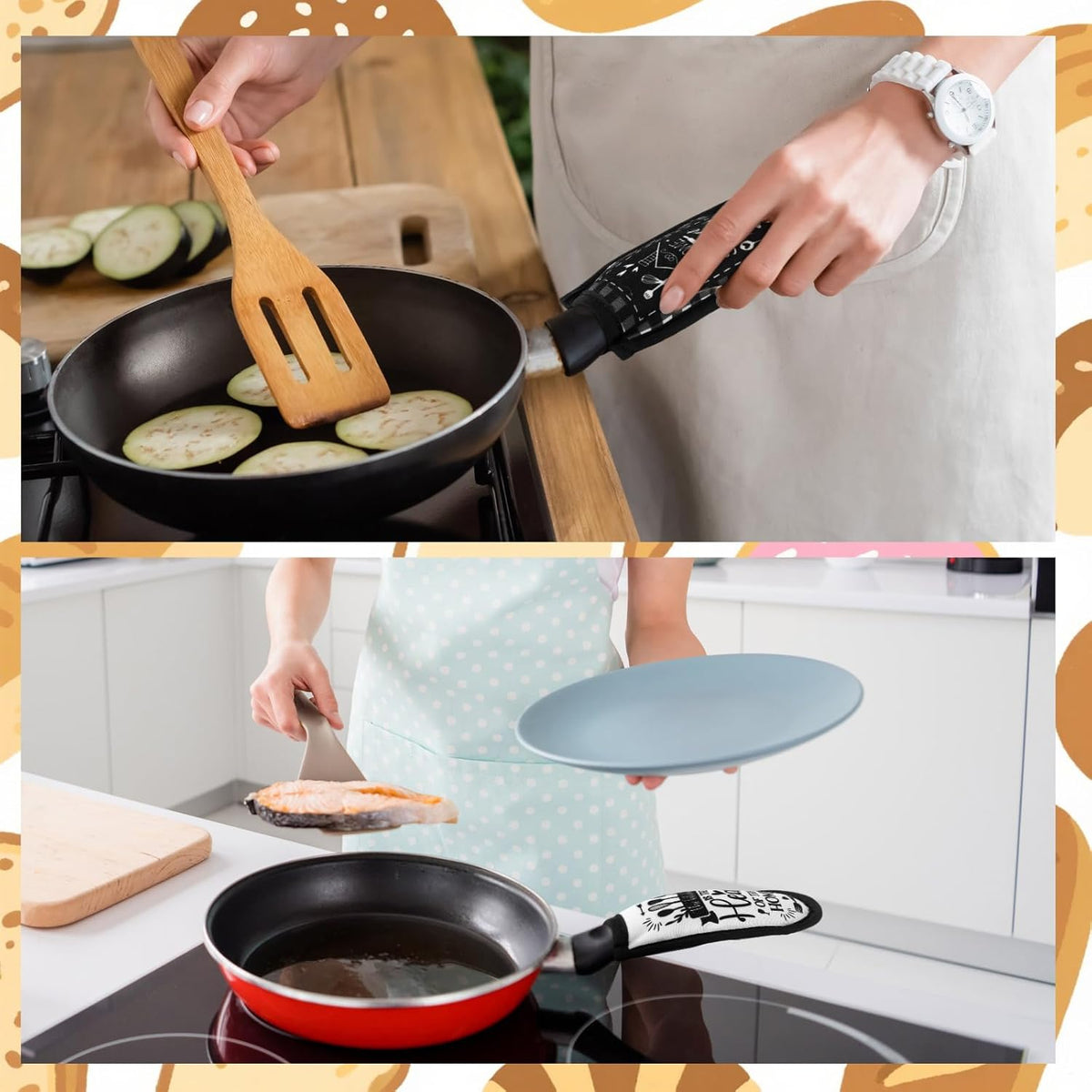 Patelai 8 Pcs Kitchen Them Cast Iron Skillet Handle Covers Heat Resistant Pan Handle Holder Sleeve Black and White Buffalo Plaid Non Slip Skillet Pot Holders Mitt for Kitchen BBQ Baking Cookware Decor