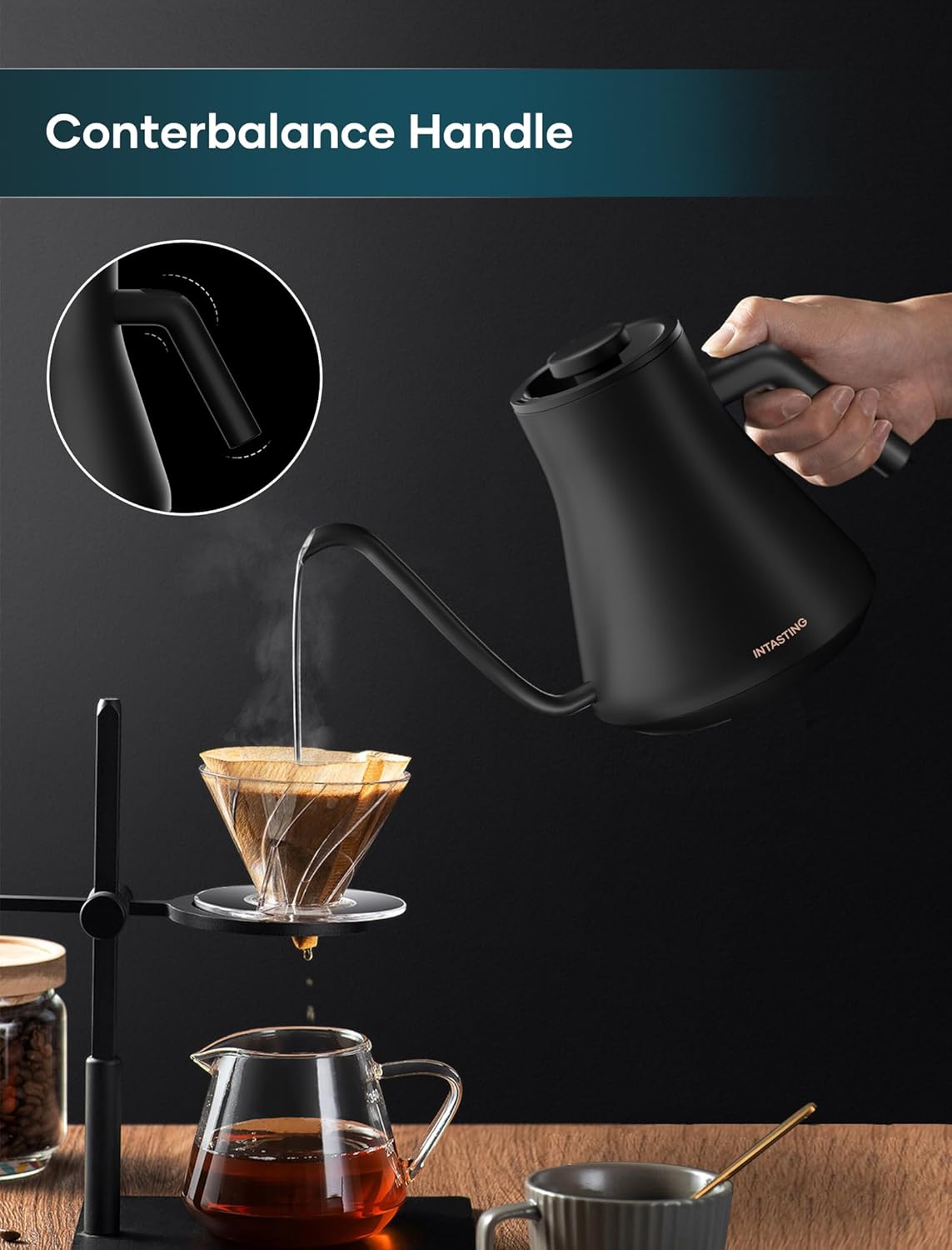 Electric Kettles, Gooseneck Electric Kettle, ±1℉ Temperature Control, Stainless Steel Inner, Quick Heating, for Pour Over Coffee, Brew Tea, Boil Hot Water, 0.9L Black