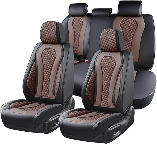 Coverado Car Seat Covers, Seat Covers Full Set, Coffee Car Seat Cover, Auto Seat Covers Front Seats Rear Seat Cover, Luxury Car Seat Cushion,Leather Seat Cover Seat Protector Universal Fit Most Cars