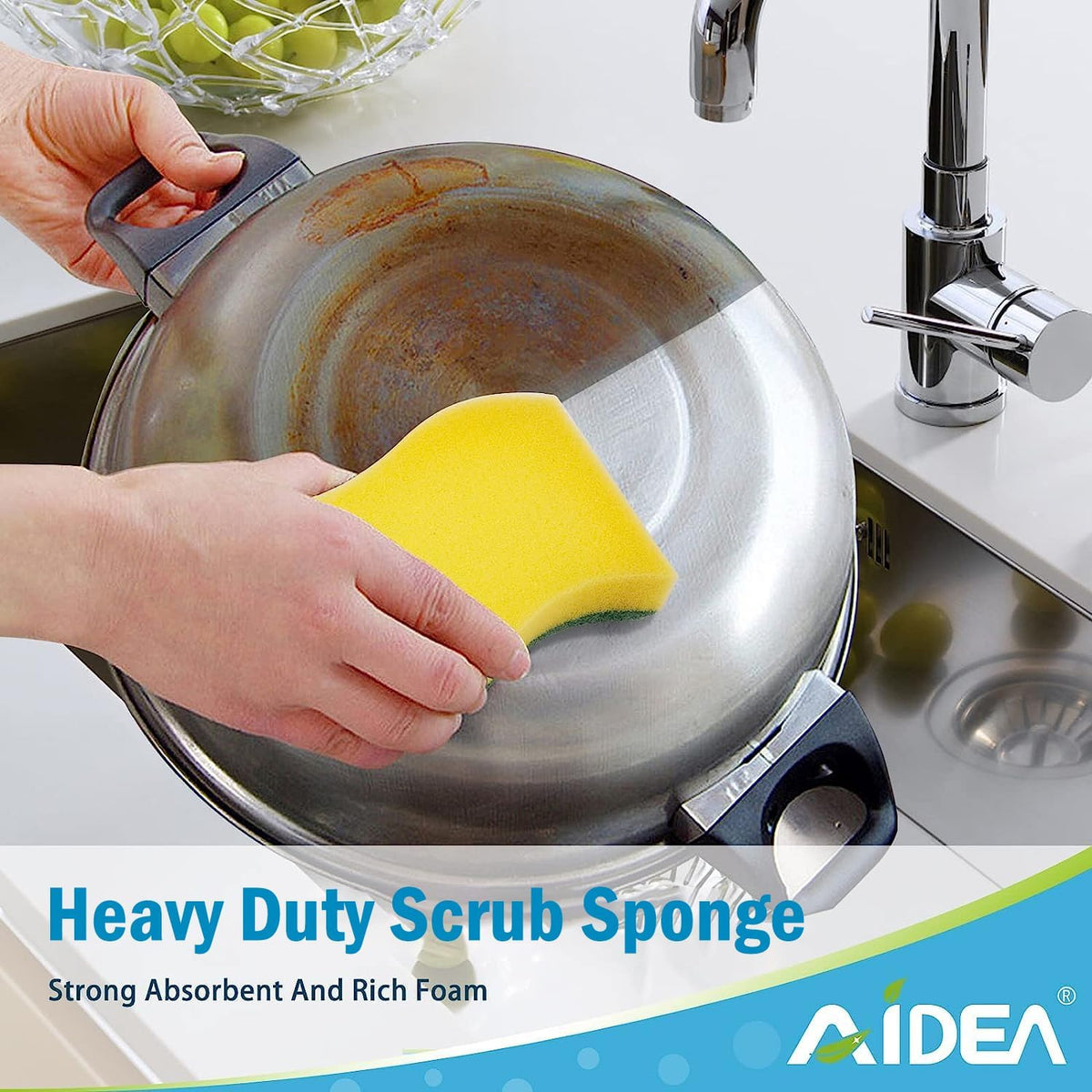 AIDEA Sponges Kitchen, 50 Pack Heavy Duty Dish Sponge, Cleaning Dish Scrubber Sponge for Home and Kitchen, Stink-Free Cleaning Supplies for Pots, Pans