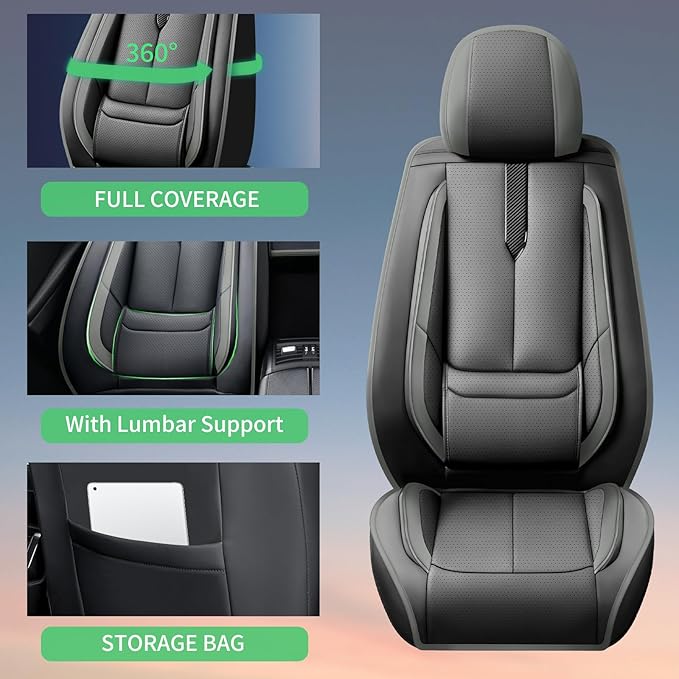 Fit Passport Car Seat Covers for Honda Passport 2019-2025 2026 -Upgraded Premium Waterproof & Breathable Leather,Airbag Compatible,All-Weather Seat Cushion Protector,2 Front/Black-Grey