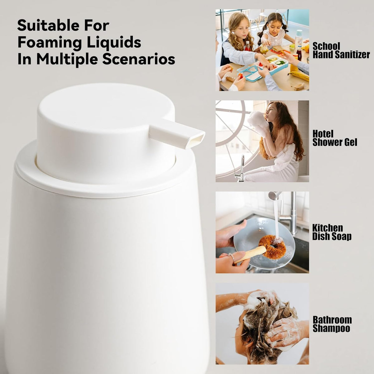 Foaming Soap Dispenser - 12 Oz Ceramic Foam Hand Soap Dispenser for Bathroom, Face Wash Dispenser Bottle with Foaming Pump, Refillable Lotion Dish Soap Foam Dispenser for Kitchen, Matte White
