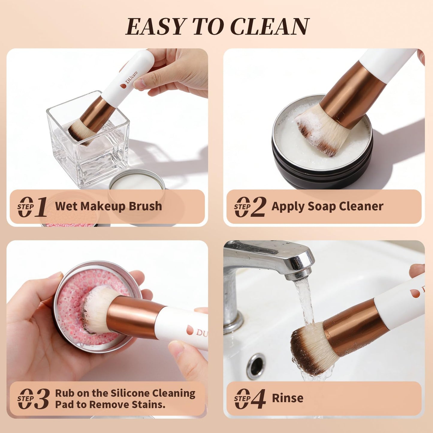 DUcare Foundation Brush for Liquid Makeup,Flat Top Kabuki Foundation Brushes - Premium Makeup Brush for Liquid, Cream, Powder,Buffing, Blending, Rose Golden/White