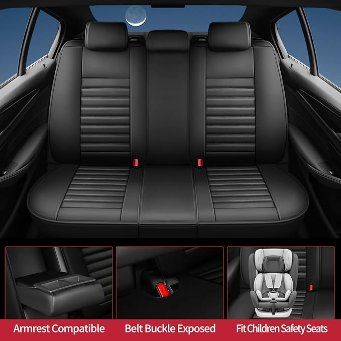 Fit Insight Car Seat Covers for Honda Insight 2010-2021 2022-Upgraded Premium Waterproof & Breathable Leather, Airbag Compatible, All-Weather Seat Cushion Protector (Full Set, Black)