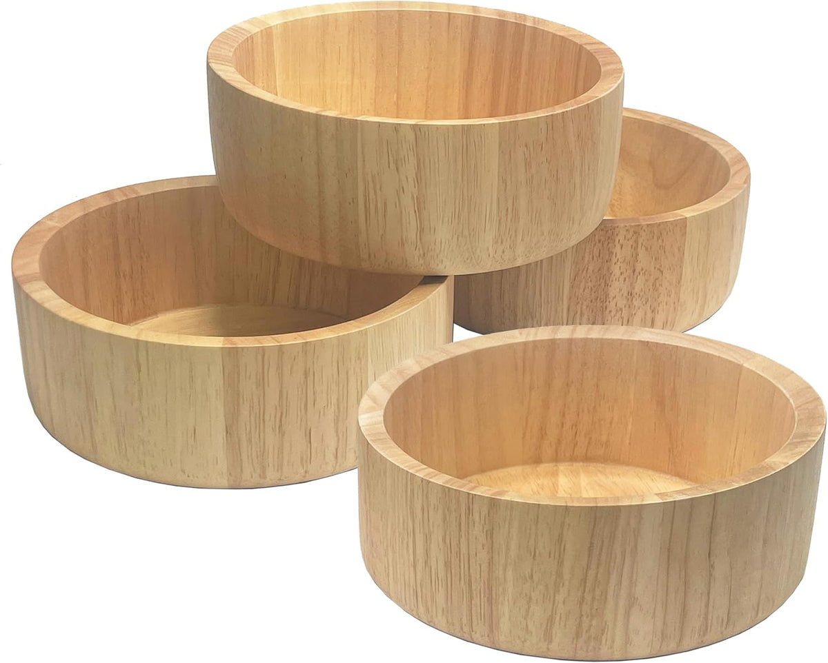Woodard & Charles Set of 4 Wood Individual Salad Bowls, Snack Serving Bowls, 6 1/2" x 2 1/2"
