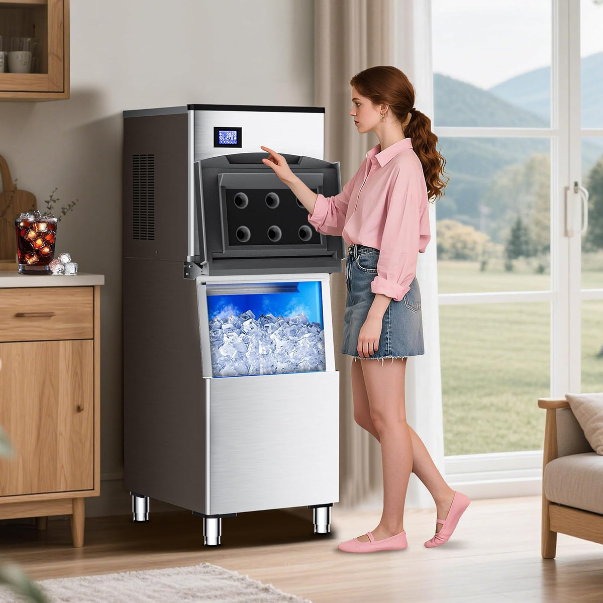 Commercial Ice Maker Machine 400Lbs/24H with 250Lbs Large Ice Storage Bin,Stainless Steel Industrial Ice Machine 156 Ice Cubes/Cycle with Touch Screen,Self-Cleaning for Restaurants Bars Cafes