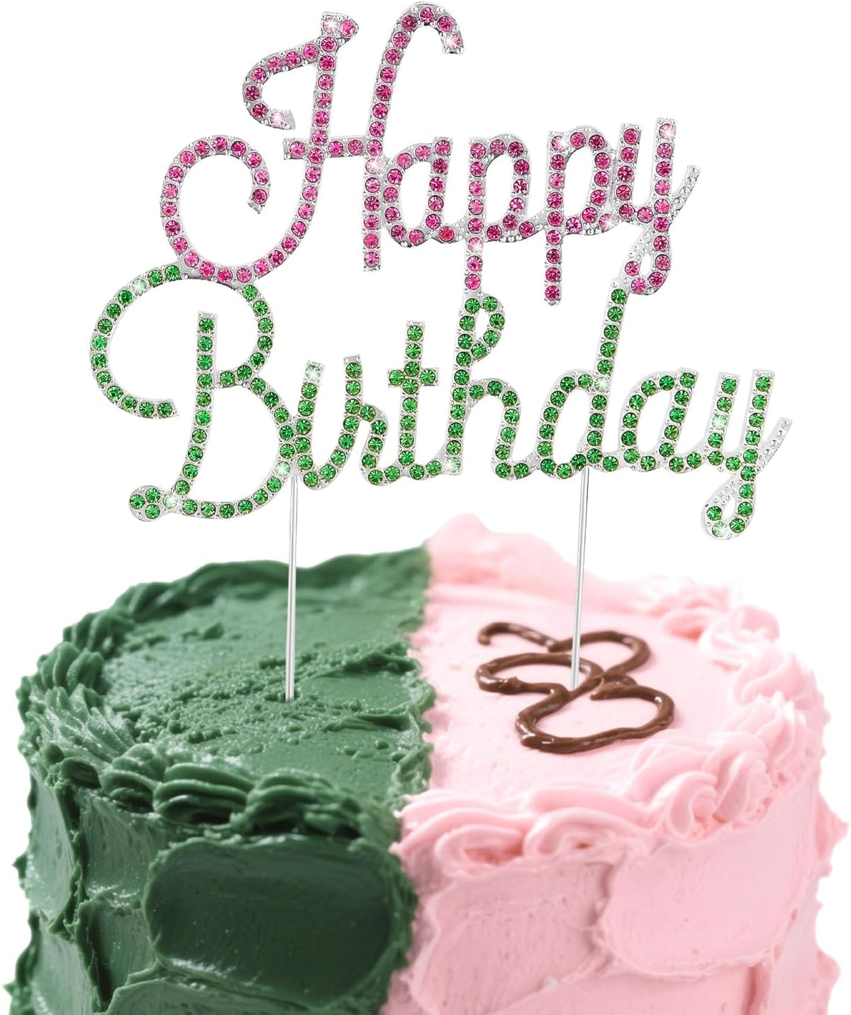Jaciya Pink and Green Happy Birthday Cake Topper - Witch Themed Cake Decorations Green and Pink Party Supplies