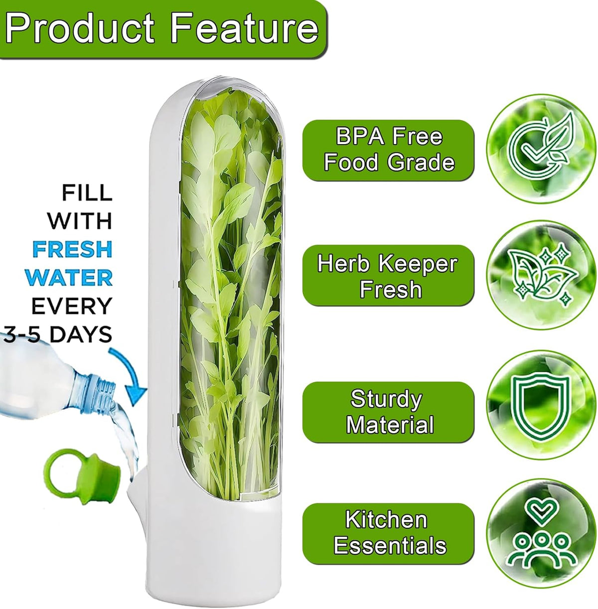 Herb Saver for Refrigerator, Herb Saver Pod Cilantro Containers for Refrigerator, Fresh Herb Keeper for Cilantro, Parsley, Asparagus, Mint, Keeps Vegetables for 2-3 Weeks (1PCS)