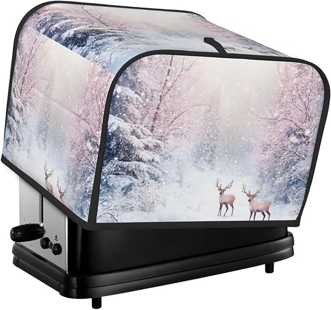 Toaster Cover 4 Slice Winter Deer Forest Christmas Kitchen Small Appliance Covers with Pockets Dust and Fingerprint Protection